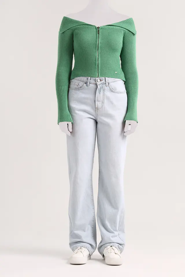 ژاکت بافت زیپ دار زنانه دل 4489-لوک