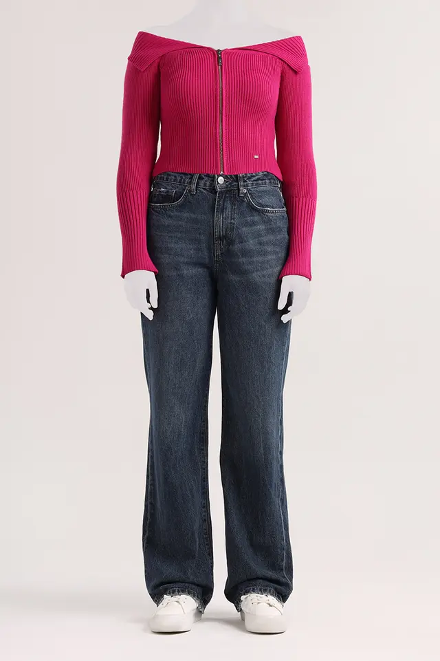 ژاکت بافت زیپ دار زنانه دل 4489-لوک